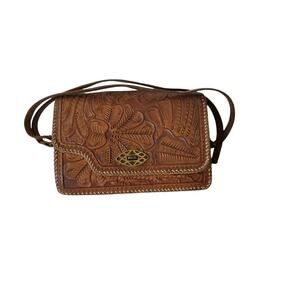 Vintage Tooled Leather Embossed Purse with Straps